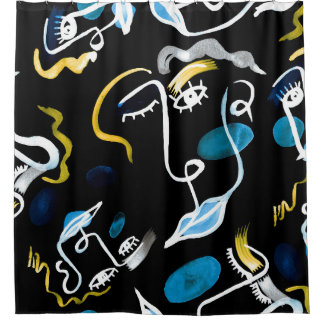 Rideaux De Douche faces d'aquarelle et formes géométriques abstrait 