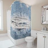 Rideaux De Douche Faded jeans bleus déchirés, Textures déchiré jeans (En situation)