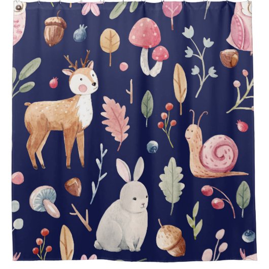 Rideaux De Douche Fairy Forest Animals Aquarelle pour enfants (Devant)