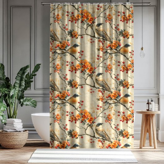 Rideaux De Douche Fall Birds Blooms Curtain Gift for Their Bathroom