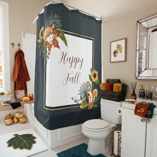 Rideaux De Douche Fall critters and nature with customizable text 
