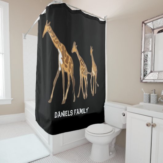 Rideaux De Douche Famille Giraffe personnalisée (En situation)