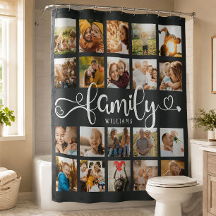 Rideaux De Douche Famille Moderne Script 20 Collage de Photos Chic G