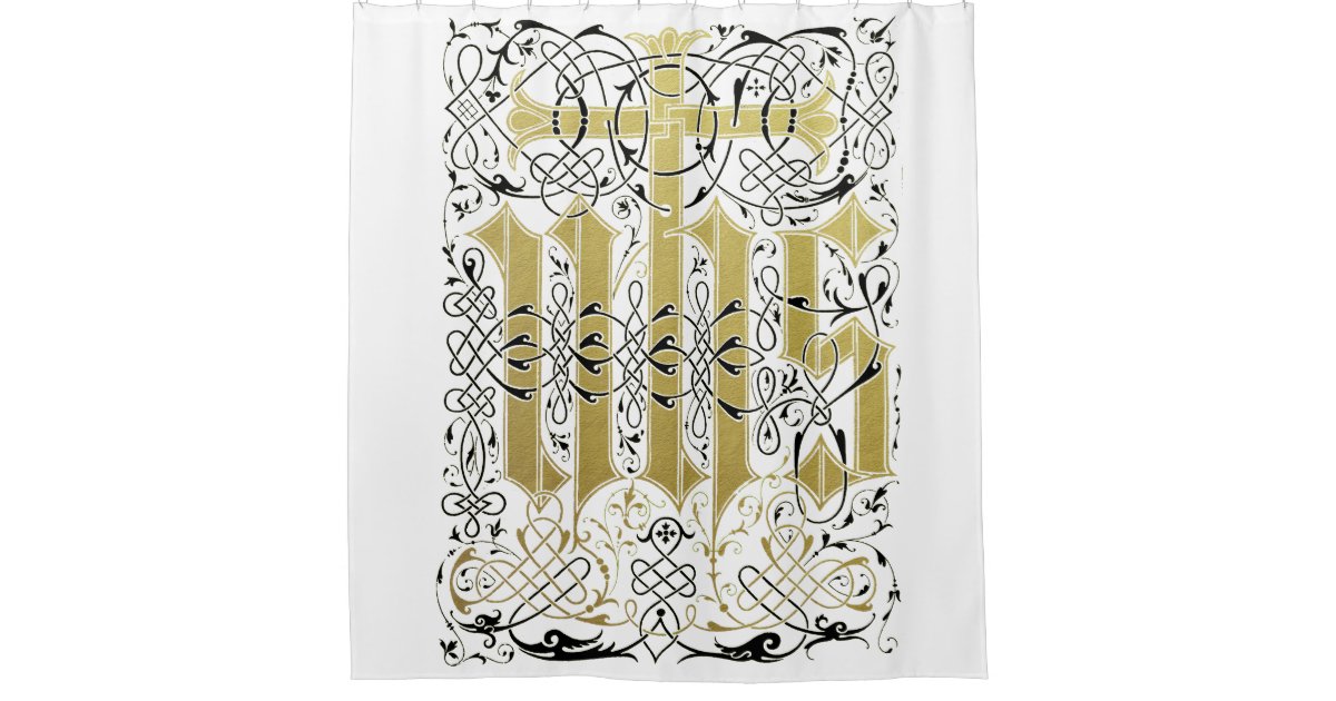 Rideaux De Douche Fancy Scrollwork Vintage IHS Christogram | Zazzle.be