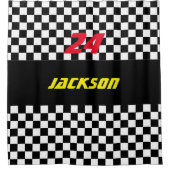 Rideaux De Douche Fans Checkered noires et blanches de course (Devant)