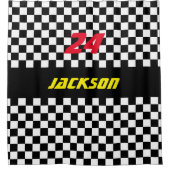 Rideaux De Douche Fans Checkered noires et blanches de course (Devant)