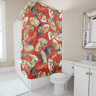 Rideaux De Douche Fans Japonais En Rouge