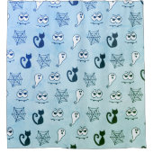 Rideaux De Douche Fantôme, toiles d'araignées et chats noirs bleu (Devant)