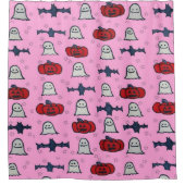 Rideaux De Douche Fantômes d'Halloween rose, chauves-souris et Jack  (Devant)
