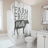 Rideaux De Douche Farm Fresh Milk Cow White Wood Country Farmhouse (En situation)