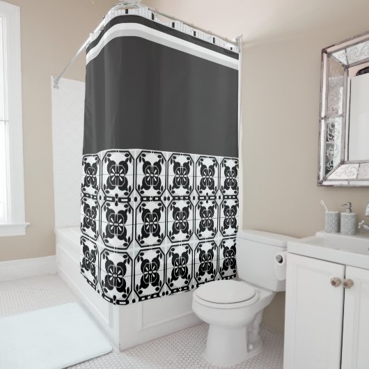 Rideaux De Douche Farmhouse moderne Noir et Blanc Classement (En situation)
