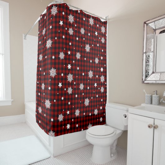 Rideaux De Douche faucon rouge d'hiver plaid de buffalo (En situation)