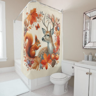 Rideaux De Douche Faune de la saison automnale et feuilles orange