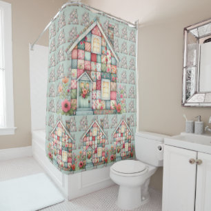 Rideaux De Douche Fausse Maison Florale Cottagecore Patchwork