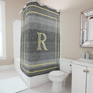Rideaux De Douche Faux Argent Noir Or Unique Trois Couleurs Monogram