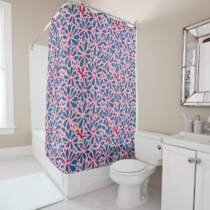 Rideaux De Douche Faux Cutout Pink Blue Folk Art inspiré