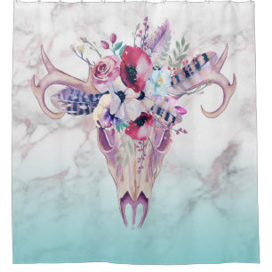 Rideaux De Douche Faux Marble Ombre & Crâne Boho coloré
