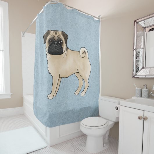 Rideaux De Douche Fawn Carlin Chien Cute Cartoon Mops Illustration b (En situation)