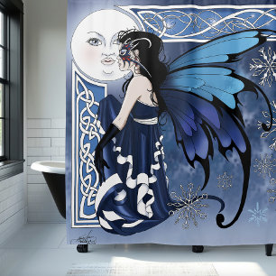 Rideaux De Douche Fée de lune d'hiver celtique bleue flocons de neig