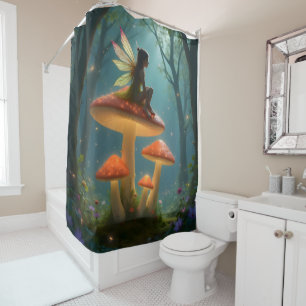 Rideaux De Douche Fée magique sur des champignons néon