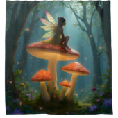 Rideaux De Douche Fée magique sur des champignons néon (Devant)
