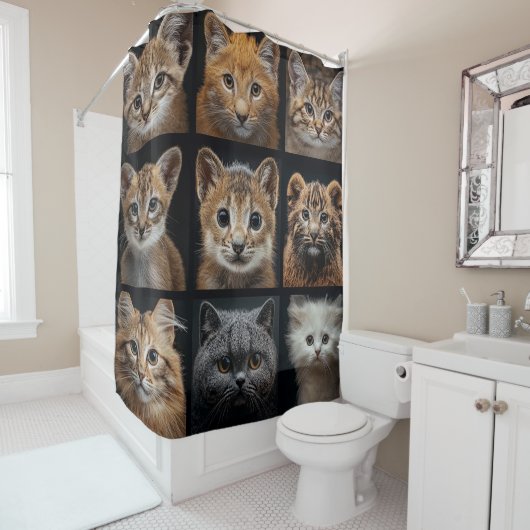 Rideaux De Douche Feline Pets Cat Faces Shower Curtain (En situation)