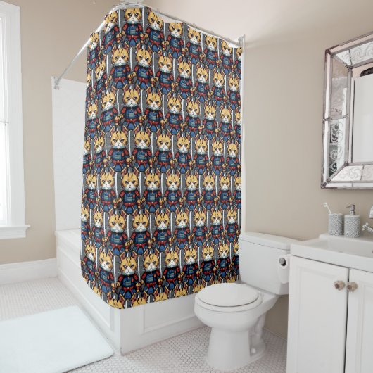 Rideaux De Douche Feline Samurai Warrior (En situation)