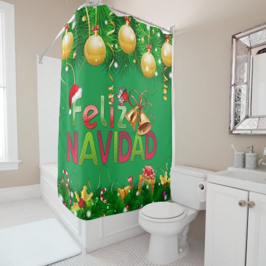 Rideaux De Douche Feliz Navidad (En situation)