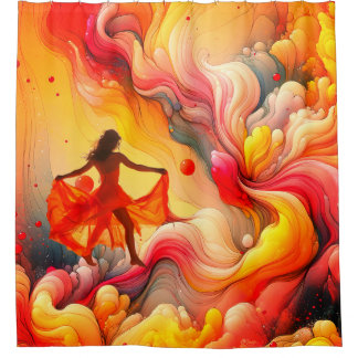 Rideaux De Douche Femme abstraite marchant sur des nuages