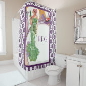 Rideaux De Douche Femme Art Déco En Vert Avec Monogramme (En situation)