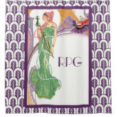 Rideaux De Douche Femme Art Déco En Vert Avec Monogramme (Devant)