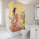 Rideaux De Douche Femme Assis Sous Les Fleurs De Cerisiers (En situation)