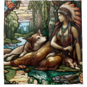 Rideaux De Douche Femme autochtone avec compagnon de loup loyal (Devant)