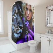 Rideaux De Douche Femme et Lion (En situation)