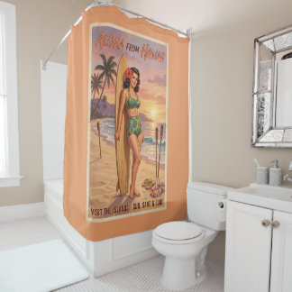 Rideaux De Douche Femme Hawaïenne de Style Rétro Épinglée