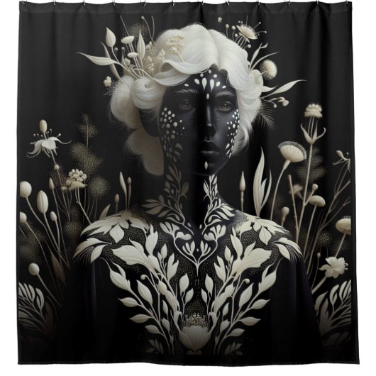 Rideaux De Douche Femme noire et blanche (Devant)