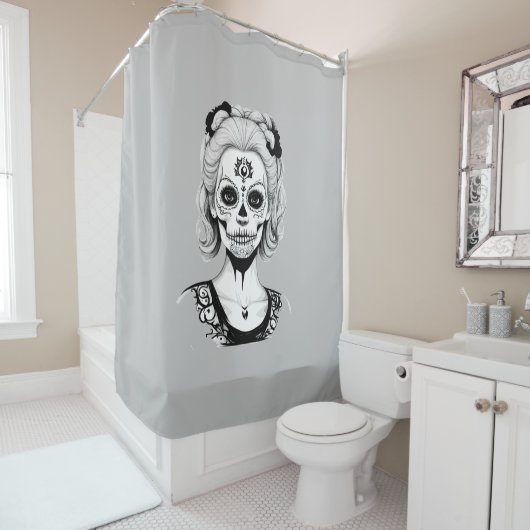 RIDEAUX DE DOUCHE FEMME SKULLHEAD (En situation)