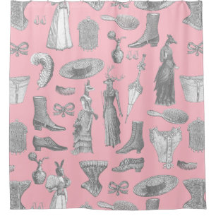 Rideaux De Douche femme victorienne antique animaux rose toile femme
