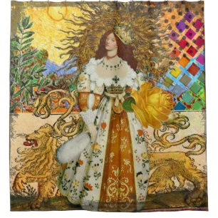 Rideaux De Douche Femme Vintage Soleil Doré : Art Collage Zodiaque L