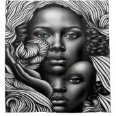 Rideaux De Douche Femmes afro-américaines Abstraites noires et blanc (Devant)