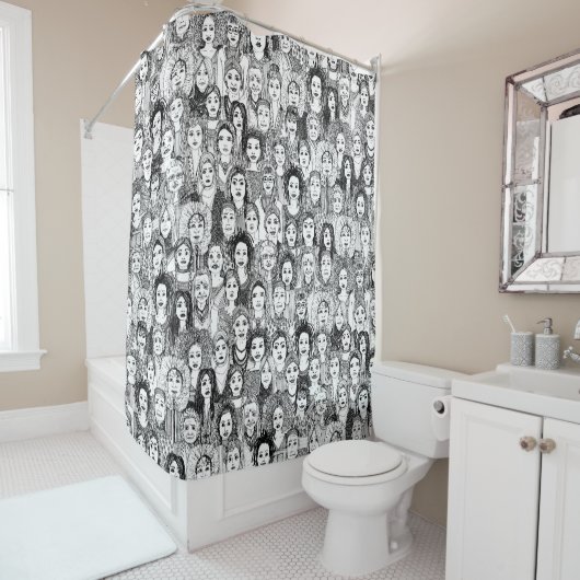 Rideaux De Douche femmes du monde noir blanc (En situation)