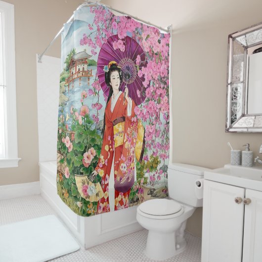 Rideaux De Douche Femmes Japonaises En Kimono - (En situation)
