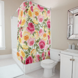 Rideaux De Douche Ferme aux Roses Roses et Jaunes Fleurs Shabby Chic