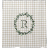 Rideaux De Douche Ferme Buffalo Beige Plaid Wreath Monogramme (Devant)