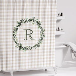 Rideaux De Douche Ferme Buffalo Beige Plaid Wreath Monogramme