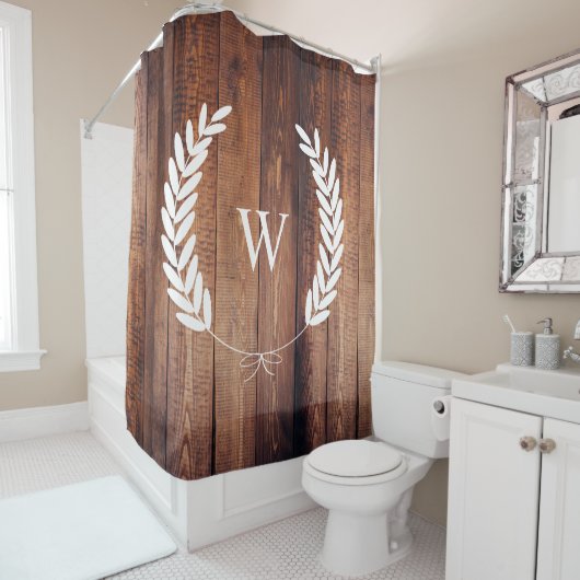 Rideaux De Douche Ferme Campagne Rustique Laurels Bow Planks (En situation)