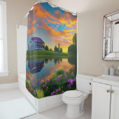 Rideaux De Douche Ferme Purple Roof Pond à Sunrise (En situation)