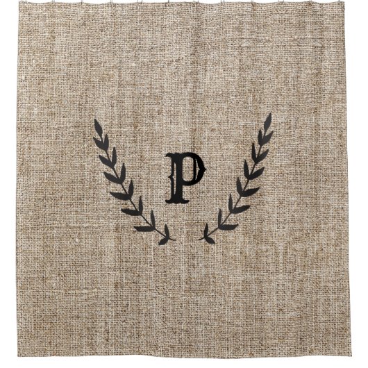 Rideaux De Douche Ferme rustique Burlap & Black Botanical Laurel (Devant)