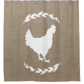 Rideaux De Douche Ferme Rustique Faux Burlap Laurels White Hen (Devant)