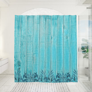Rideaux De Douche Ferme Turquoise Distressed Wood Blue Foliing